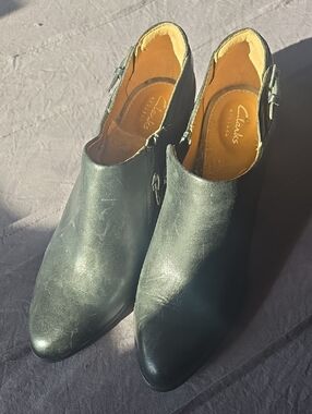 Clarks Black Leather Ankle Booties with Side Zip